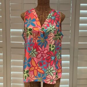 NWOT Pink and Orange Sleeveless Blouse with V-Neckline